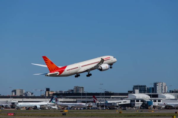 Sydney, Australia - February 12, 2019: Air India Boeing 787 Dreamliner takes off at Kingsford Smith Sydney International Airport. Registration: VT-NAC